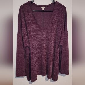 Terra & Sky Women's V-Neck Sweater - Plum